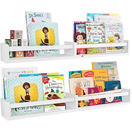32 Inches Nursery Book Shelves Set of 2,Wall Bookshelves for Kids,Floating Nursery Shelves White (32inches Set of 2 White)