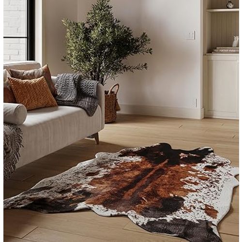 NativeSkins Faux Cowhide Rug – Original Brown (Medium) | 4.3ft x 5.7ft | Cow Print | Western Bedroom Decor | Hand-Cut, Faux Suede No-Slip Backing | Western Rug | Animal Print | Cow Hide