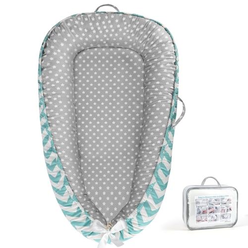 KISS GOLD Baby Lounger - Breathable Soft Cotton Cover Baby Lounger Nest, Babies Essentials Gifts, Portable Infant Lounger for Baby Tummy Time Floor Playing Seated Support for Home and Travel