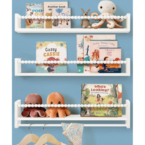Latitude Run® Nursery Solid Wood Floating Shelves Pine Wooden Bookshelf for Wall 23inch (Set of 3) | Wayfair