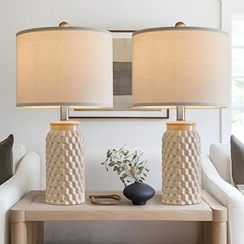 20.5" Modern Ceramic Bedside Lamp Set of 2 for Bedroom Decor Farmhouse Table Lamp for Living Room Office Dorm