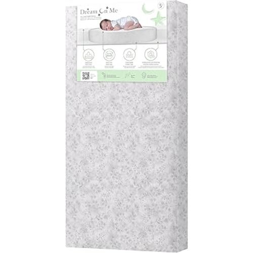 Dream On Me 2 in 1 Serene Snooze Crib and Toddler Mattress in Morning Mist Floral