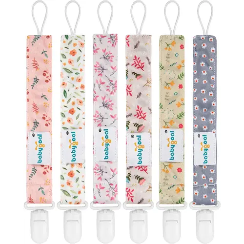 Babygoal Floral Pacifier Clips, 6 Pack Binky Paci Holder Clips and Leash for Boys and Girls Fits for Most Pacifier, Binkie Styles & Baby Teethers & Toys and Gift 6PS21