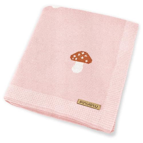 Pinuotu Mushroom Baby Blanket for Boys & Girls,100% Cotton Knitted Receiving Swaddle Crib Stroller Blanket (Pink /40x 31 inches)