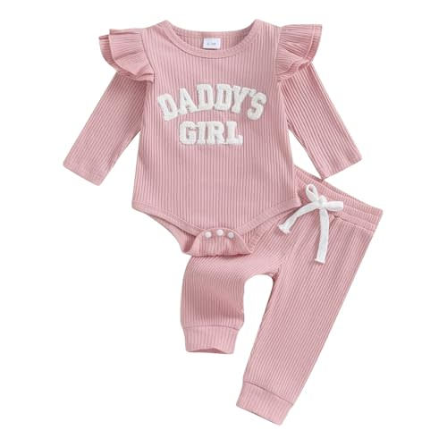 FYBITBO Daddys Girls Baby Clothes Newborn Infant Ruffle Romper Long Sleeve Onesie Pants Fall Winter Outfits Clothing Sets