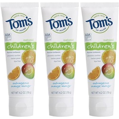 Tom's of Maine Anticavity Fluoride Children's Toothpaste, Outrageous Orange-Mango, 4.2 Ounce (Pack of 3)