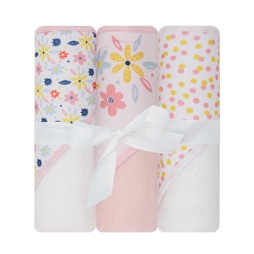LITTLE CELEBRITY Hooded Baby Towels, Baby Bath Towels, Baby Towels with Hood, Hooded Baby Towel, Toddler Towels, Baby Hooded Towel, 30" x 26", 3PK (Daisies)
