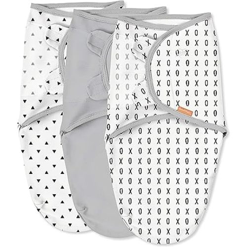 SwaddleMe by Ingenuity Original Swaddle, 100% Cotton, Improves Sleep & Calms Startle Reflex, 0-3 Months, 3-Pack - Xoxo
