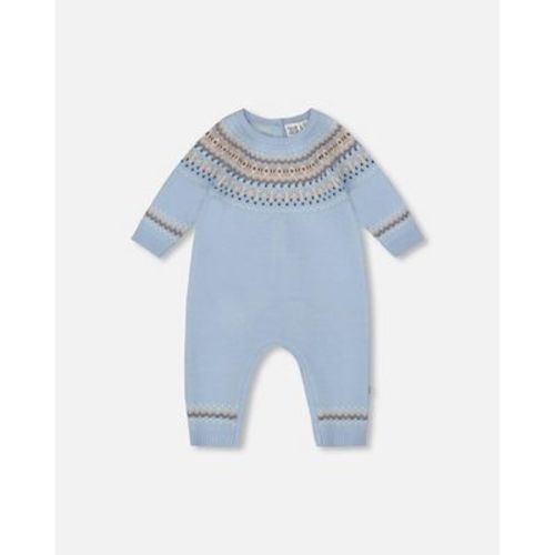 Deux par Deux Boy Knitted Jacquard Romper Light Blue