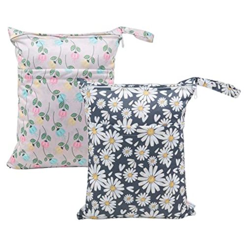 ALVABABY 2pcs Cloth Diaper Wet Dry Bags Waterproof Reusable with Two Zippered Pockets Travel Beach Pool Daycare Soiled Baby Items Yoga Gym Bag for Swimsuits or Wet Clothes L0821 - 03 Little colored flowers & little daisies