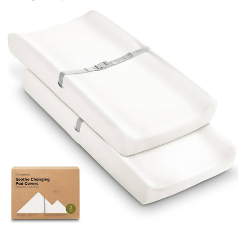 2-Pack Organic Changing Pad Covers for Girl, Boy, Neutral - 100% Cotton Changing Table Pad Cover,Soft Baby Nursery Diaper Changing Pad Sheets,Contour Changing Pads Liners,Change Pad Cover (Soft White)