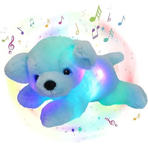 Glow Guards 15'' Blue Musical Dog Plush Soft Stuffed Animal Puppy with LED Night Lights Christmas Children's Day Birthday Gifts for Toddler Kids