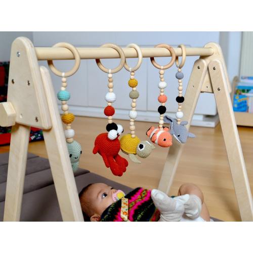 Baby Sensory Play Gym, Hanging Baby Gym Toys, Crochet Rattle Toy, Wooden Baby Activity Center, Personalized Newborn Gift, Baby Shower Gift