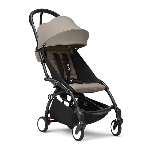 Stokke YOYO3 Stroller from 6 Months - Includes Black Frame/Taupe Seat Cushion + Canopy - Folds in & Out in a Flash - Light & Compact - Carry-On Compatible