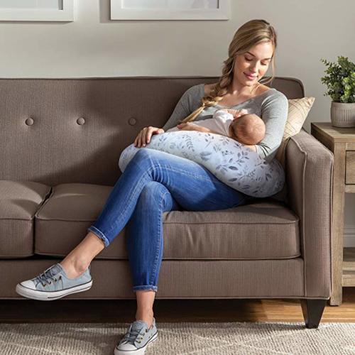Boppy Original Nursing Pillow & Positioner, Gray Taupe Leaves, Cotton Blend Fabric with Allover Fashion