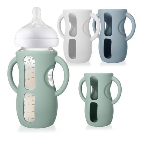 Juome Silicone Sleeves with Handles for Avent Natural Glass Baby Bottle - 3 Pack Anti Breakage Baby Bottles Holder, Compatible with Philips Avent Anti Colic Baby Bottles 8 oz
