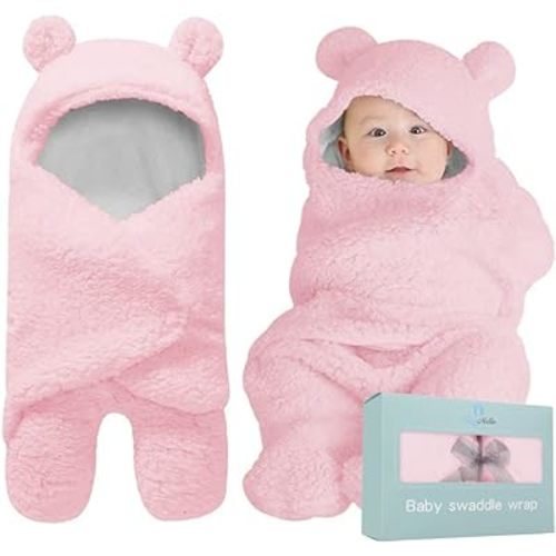 BlueMello Baby Swaddle Blanket | Ultra-Soft Plush Essential for Infants 0-6 Months | Receiving Swaddling Wrap Pink | Ideal Newborn Registry and Toddler Boy Accessories | Perfect Baby Girl Shower Gift