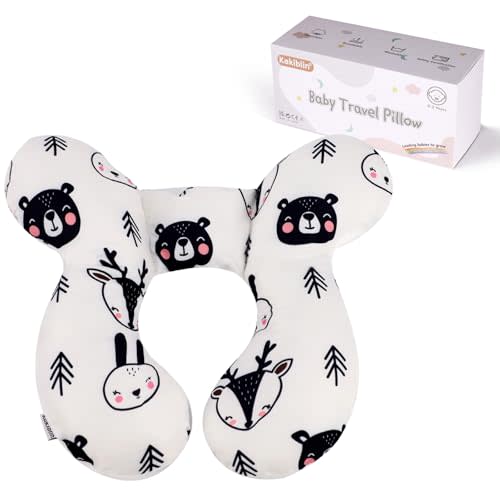 KAKIBLIN Baby Travel Pillow, Baby Pillow for Head and Neck, Upgraded Baby Support Pillow, Baby Neck Pillows for Car Seat,Pushchair,Travel(Bear)