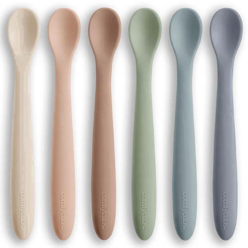 Comfy Cubs Silicone Baby Spoons Set 6-Pack, Neutral – BPA Free, Gum-Safe Toddler Eating Essentials