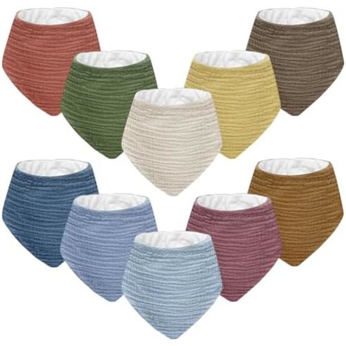 Muslin Baby Bibs for Unisex Boys Girls, 10pack Cotton Drool Bibs, Adjustable Bandana Bibs for Drooling and Teething