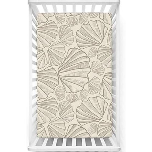 Seashells Themed Fitted Crib Sheet,Standard Crib Mattress Fitted Sheet Ultra Soft Material-Baby Sheet for Boys Girls,28“ x52“,Tan and Beige