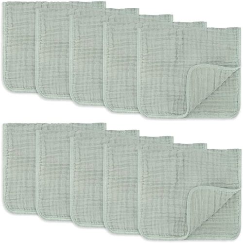 Muslin Burp Cloths 10 Pack Large 100% Cotton Hand Washcloths 6 Layers Extra Absorbent and Soft by Comfy Cubs (Fern, Pack of 10)