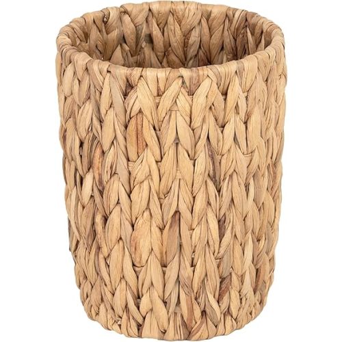 StorageWorks Wicker Waste Basket, Small Trash Can, Wicker Trash Basket with Handwoven Water Hyacinth, Wicker Garbage Can for Bedroom, Bathroom, 1 Pack