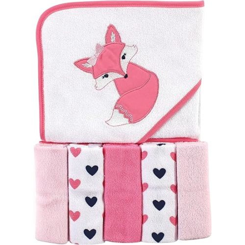 Luvable Friends Unisex Baby Hooded Towel with Five Washcloths, Foxy, One Size
