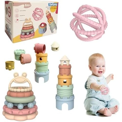 Hippypotamus Baby Stacking Toys - Teething Toys - Stacking Cups - Food-Grade Silicone Teethers - 6+ Months - Soft Bath Toy
