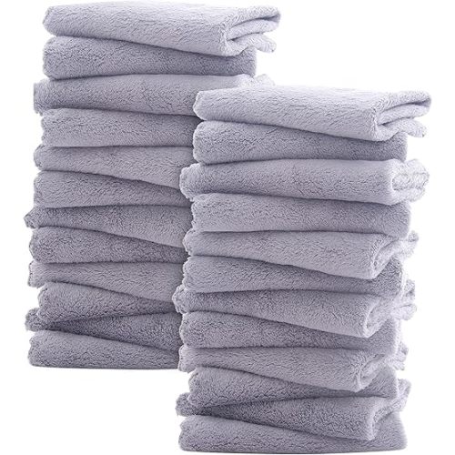 Sunny zzzZZ Ultra Soft 24 Pack Baby Washcloths - 10x10 Inches - Coral Fleece Extra Absorbent Wash Clothes for Babies, Infants and Toddlers - Sensitive Skin and Newborn - Ideal Baby