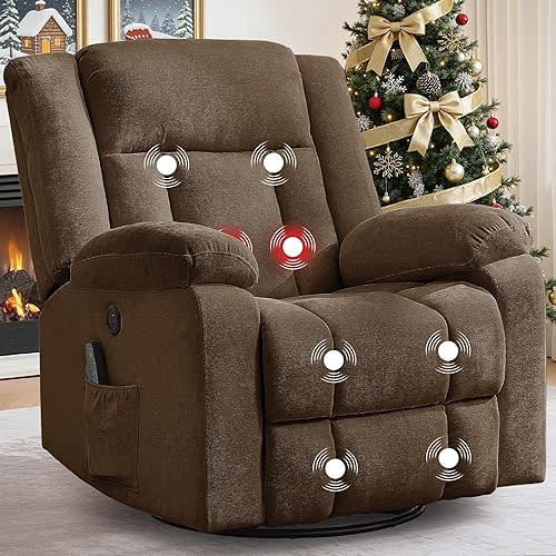 Rocker Recliner, Glider Recliner Chairs for Adults, 360° Swivel Rocking Chair with Massage and Heating, Nursery Chair with Storage and USB Charging for Living Room, Bedroom, Nursery