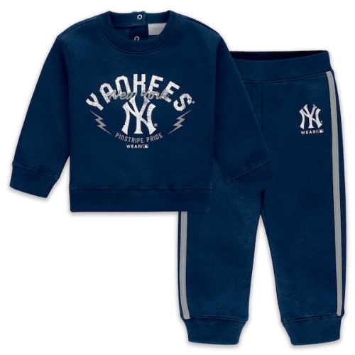 Newborn New York Yankees WEAR by Erin Andrews Navy Fleece Crewneck and Pants Set