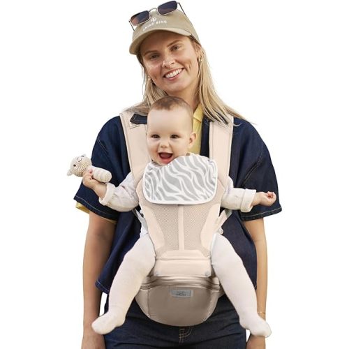 Baby Carrier Pro, MOMTORY Safety-Certified 6-in-1 Ultra Storage Baby Carrier Newborn to Toddler, Detachable Baby Holder Carrier with Hip Seat, Ergonomic Cozy Baby Body Carrier for 7-50lbs, Khaki