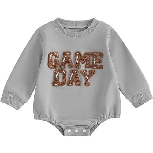 MERSARIPHY Baby Football Sweatshirt Romper Outfit Infant Girl Boy Funny Letter Long Sleeve Bodysuit Fall Winter Clothes
