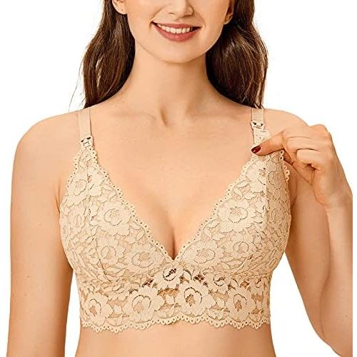 MOMANDA Women's Lace Nursing Bra Wirefree Padded Breastfeeding Maternity Bralette Cute