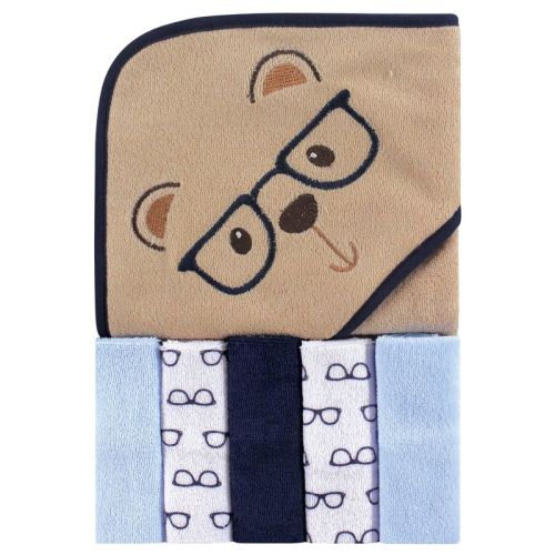 Luvable Friends Baby Boy Hooded Towel With Five Washcloths, Smart Bear, One Size