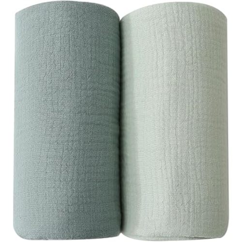 DaysU Muslin Baby Swaddle Blanket, Cotton Swaddling Blankets for Baby Boy and Girl, Nursery Skin-Friendly Baby Receiving Blanket for Newborns, Breathable Swaddle Wrap 2 Pack, 47”x47”-Dark+Light Green