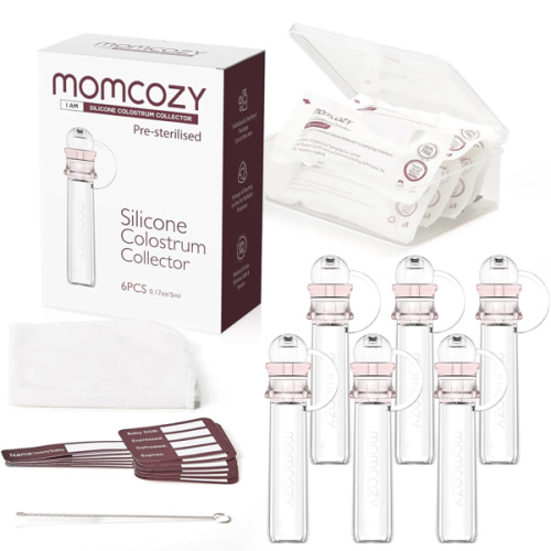 Momcozy Colostrum Collector Reusable Breast Milk Collector with Storage Case and Cotton Wipe, Portable Colostrum Container BPA Free, Multi-Use Collector 5ml-6pcs