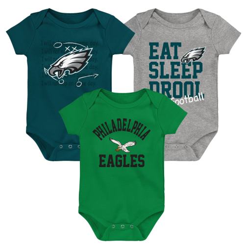 Philadelphia Eagles Newborn & Infant Three-Pack Eat, Sleep & Drool Retro Bodysuit Set - Midnight Green/Kelly Green/Heather Gray