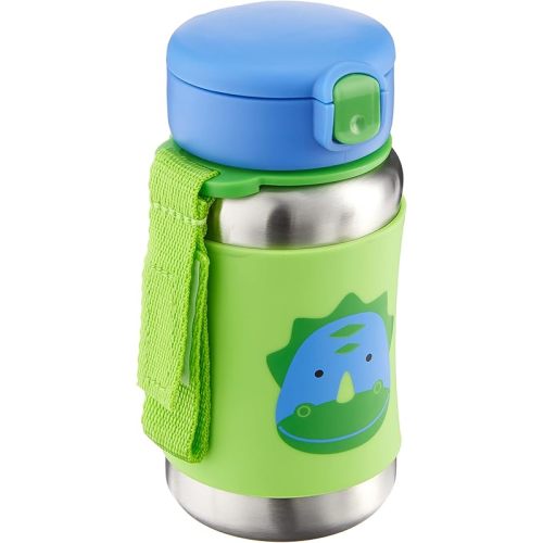 Skip Hop Toddler Sippy Cup with Straw, Zoo Stainless Steel Straw Bottle, Dino