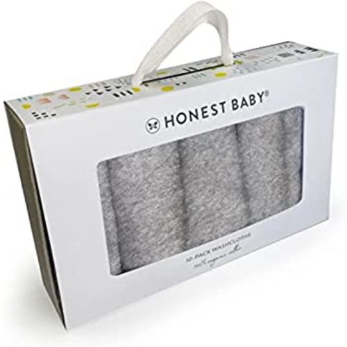 HonestBaby 10-Pack Organic Cotton Baby-Terry Wash Cloths, Gray Heather, One Size