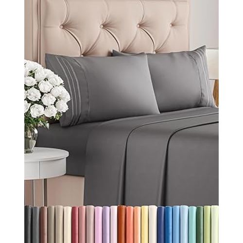 King Size 4 Piece Sheet Set - Comfy Breathable & Cooling Bed Sheets Set - Hotel Luxury Bedding for Women, Men, Kids, Teens, Boys & Girls - Deep Pockets, Ultra-Soft, Wrinkle Free - Oeko-Tex - Dark Grey