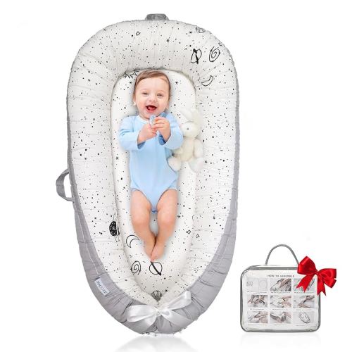 Baby Lounger for Newborn Cover - Newborn Lounger for 0-12 Months, Breathable & Portable Infant Lounger - Adjustable Cotton Soft Baby Floor Seat for Travel, Newborn Essentials - Wide Universe