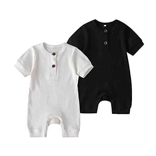 Baby Boy Girl 2 Pack Solid Romper Short/Long Sleeve One Piece Jumpsuits Clothes Sets