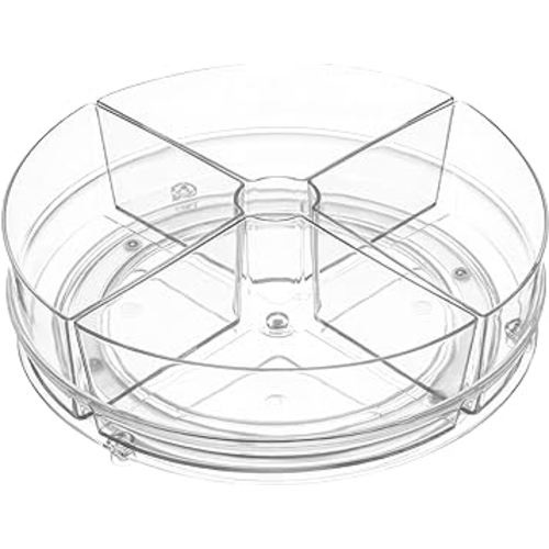 Home Intuition Round Plastic Lazy Susan Turntable Food Storage Container for Kitchen (4 Removable Bin, 1 Pack)