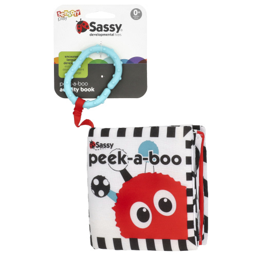 Sassy Peek-a-Boo Activity Book with Attachable Link for on-The-Go Travel for Ages Newborn and up