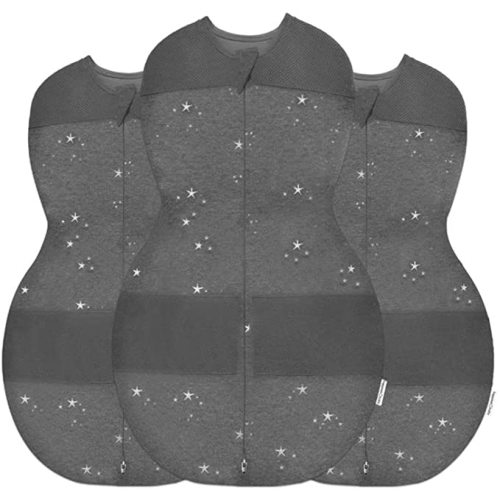 Happiest Baby Sleepea 5-Second Swaddle - 100% Organic Cotton Baby Swaddle Blanket - Doctor Designed Promotes Healthy Hip Development - 3-Pack Bundle (Charcoal Stars, S, M, L) - Regular Bundle (S, M, L)