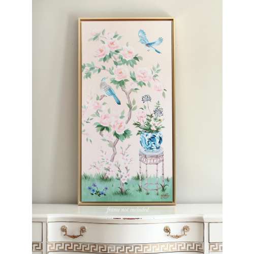 June, A Pink Chinoiserie Canvas Wrap. Baby girl nursery art