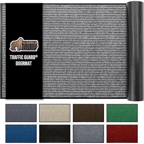 GORILLA GRIP Traffic Guard Door Mat, Heavy Duty Welcome Mats, Commercial Office Space Doormat, Waterproof, Fade Resistant, Strong Rubber Backing, Low Profile, Shoe and Boot Scraper, 29x17, Light Gray