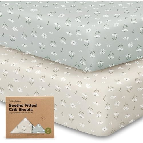 KeaBabies 2-Pack Organic Crib Sheets for Boys, Girls, Jersey Fitted Crib Sheet, Baby Crib Sheets Neutral, Cotton Breathable Crib Sheet, Cute Printed Crib Mattress Sheet, Baby Mattress Sheets (Daisies)